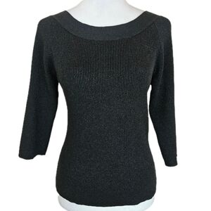 Claudia D Silk Blend Ribbed Metallic Top Womens Small Y2K Glam Minimalist Fitted